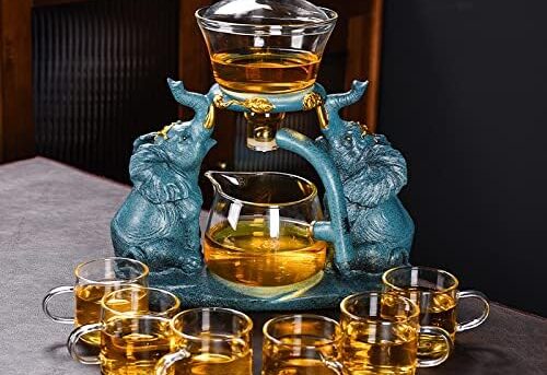 Alternative view of RORA Lazy Kungfu Glass Tea Set Semi Automatic Drip Rotating with Infuser Glass Teapot Set (Elephant Tea Set+6 cups)