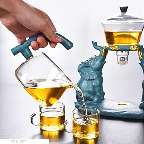 RORA Lazy Kungfu Glass Tea Set Semi Automatic Drip Rotating with Infuser Glass Teapot Set (Elephant Tea Set+6 cups) - Image 5