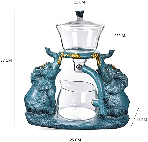 RORA Lazy Kungfu Glass Tea Set Semi Automatic Drip Rotating with Infuser Glass Teapot Set (Elephant Tea Set+6 cups) - Image 3