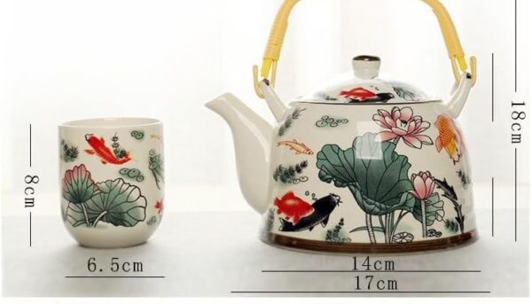 Alternative view of MOZEO 27oz Large Teapot Set Ceramic Tea Maker with Stainless Steel Infuser for Loose Leaf Tea or Bags Tilting Pot Floral Tea Kettle with 6pcs Cups (Lotus)