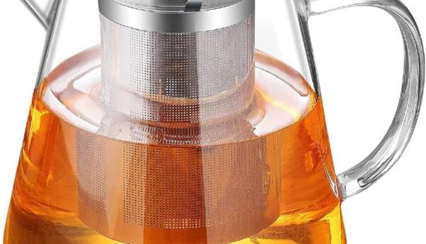 Glass Teapot with Infuser Tea Pot 32oz/43oz Tea Kettle Stovetop Safe Blooming and Loose Leaf Tea Maker Set (43oz/ 1300ml)