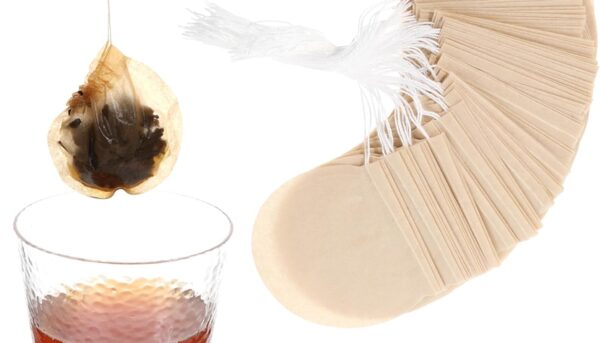 200 Pcs Tea Bags Empty for Loose Leaf Tea Disposable Round Natural Tea Filter Bags Unbleached Paper Infuser Sachets with Drawstring for Coffee Bath Spice Brewing Soup Brew Bags