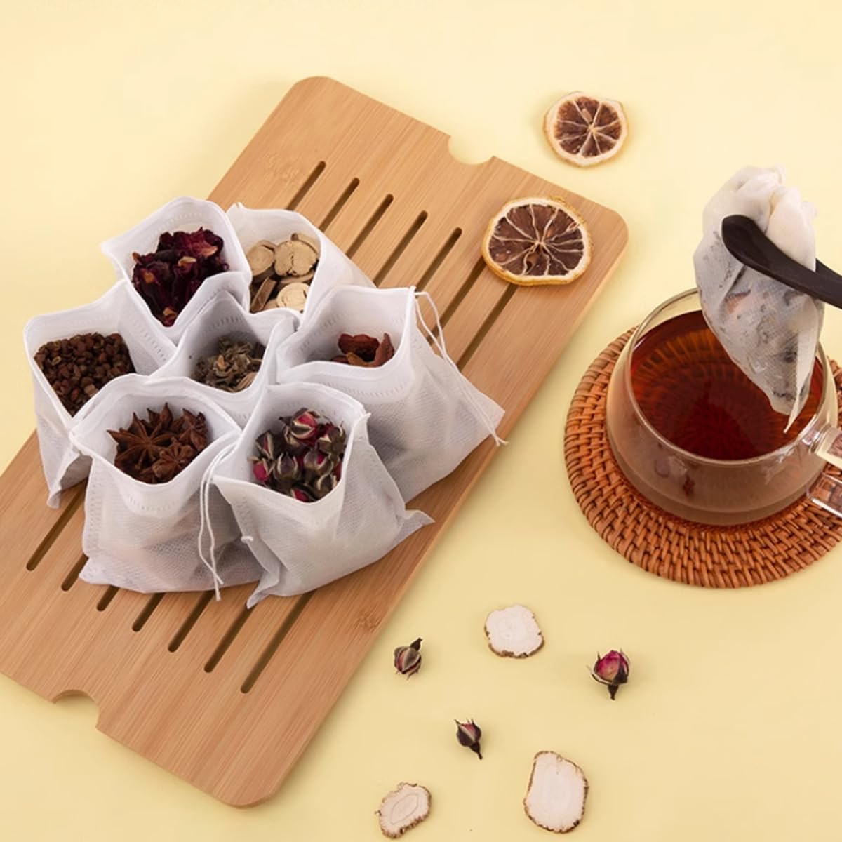 RONYOUNG 300PCS 4" x 4.7" Disposable Tea Filter Bags Tea infusers Empty Muslin Drawstring Seal Filter Tea Bags Drawstring Herb Loose Tea bag for Brew Tea Cold Brew Coffee - Image 6
