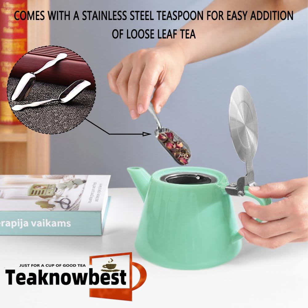 Teaknowbest loose tea pot, Ceramic teapot with infuser, 19oz Tea pot for loose leaf tea, Suitable for 2-3 people to brew tea or coffee (azure) - Image 4