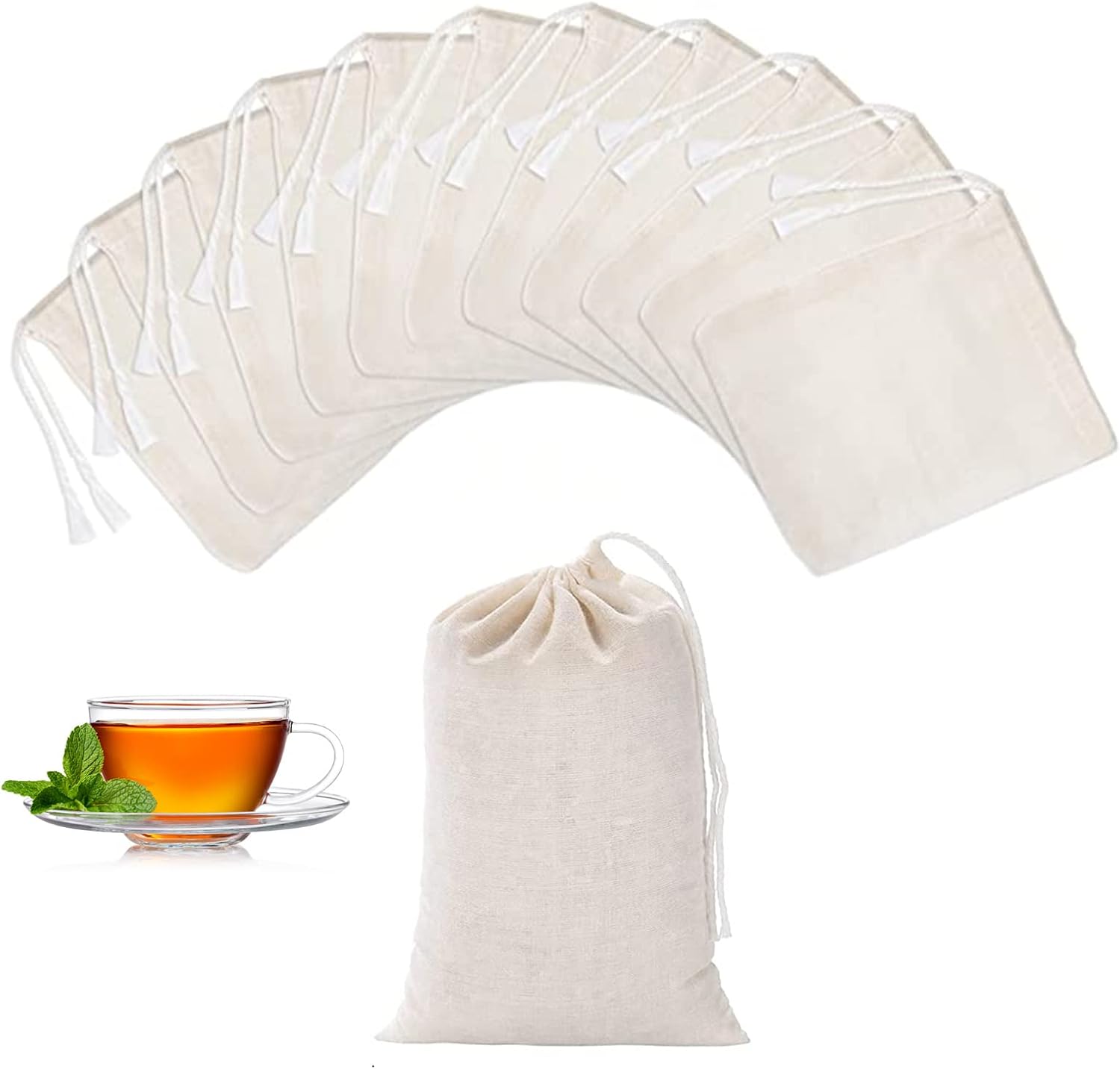 TamBee Cold Brew Bags Muslin Mesh Tea Sachets Empty Tea Bags for Loose Leaf Tea Reusable Tea Bags Coffee Filter Bags 4 x 6 Inch 25Pcs
