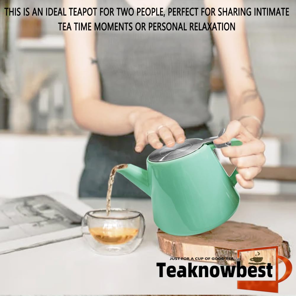 Teaknowbest loose tea pot, Ceramic teapot with infuser, 19oz Tea pot for loose leaf tea, Suitable for 2-3 people to brew tea or coffee (azure) - Image 3