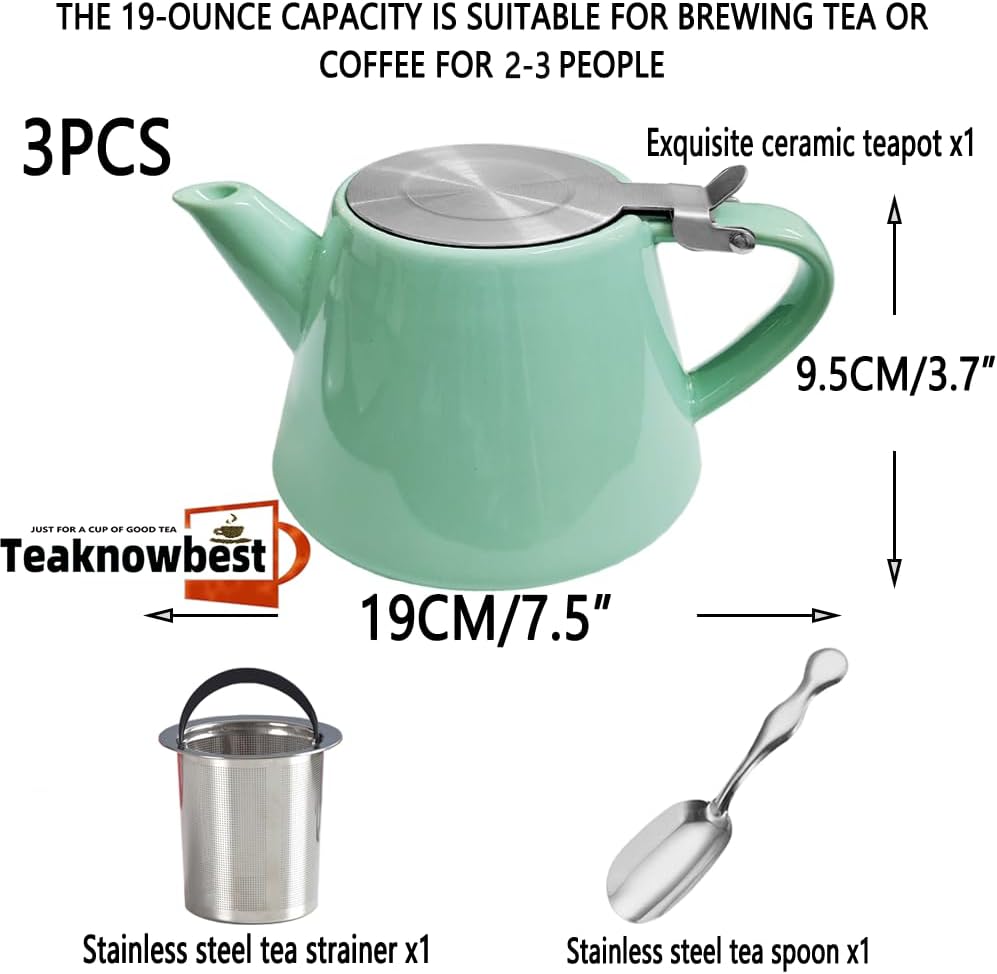 Teaknowbest loose tea pot, Ceramic teapot with infuser, 19oz Tea pot for loose leaf tea, Suitable for 2-3 people to brew tea or coffee (azure) - Image 2