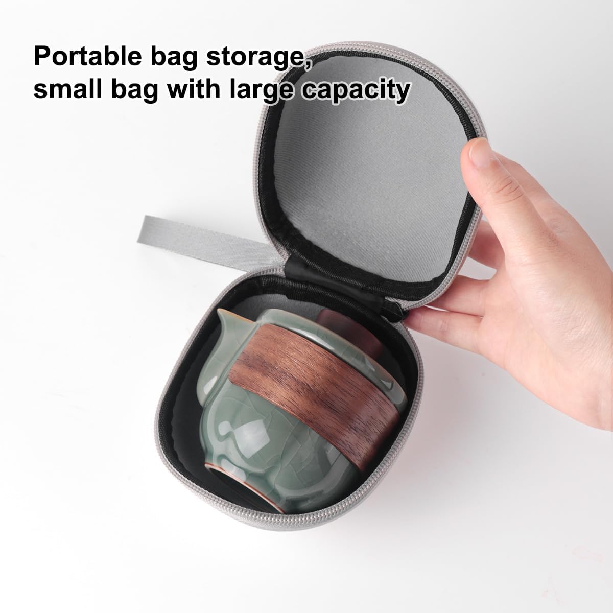 Portable Kungfu Teapot Tea Set, Ceramic Travel Tea for One Set, A Minimalist Look Tea Pot with 2 cup for Tea Lovers Home Hotel Office Outdoor Picnic (Green) - Image 7