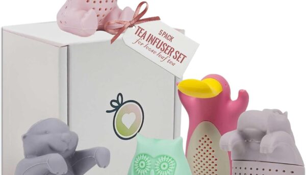 Tea Infuser for Loose Leaf Tea - Par-Tea Pack Silicone Strainer Animals, A Fun and Ideal Gift for Tea Lovers, Friends, and Family, 5-Pack Loose Leaf Steeper Set in Soft Multi-Color Designs