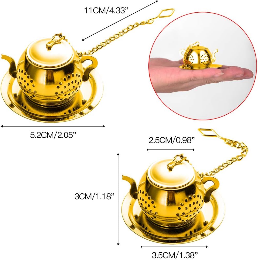 MEICHU Loose Leaf Tea Infuser Ball Set of 4 Stainless Steel Tea Strainer with Chain and Drip Trays, Tea Filter for Mug and Cup (Gold) - Image 4