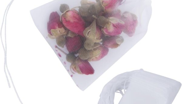 YICHEN 100pcs Tea Filter bags Disposable Empty Tea Bags with Drawstring for Loose Tea safe and clean Nylon material white Small Empty Tea Bags 3 x 2.4 inch.