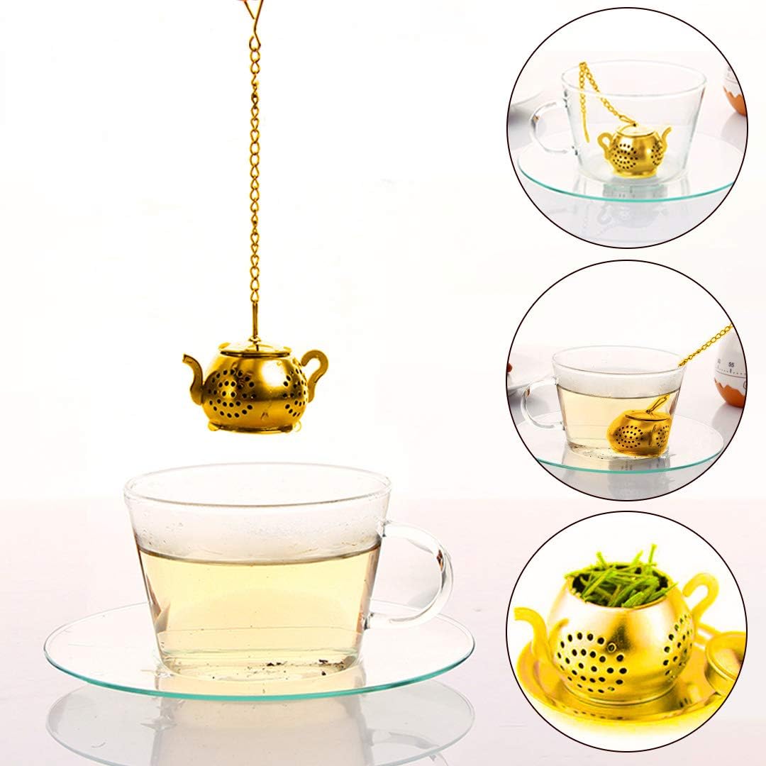 MEICHU Loose Leaf Tea Infuser Ball Set of 4 Stainless Steel Tea Strainer with Chain and Drip Trays, Tea Filter for Mug and Cup (Gold) - Image 5
