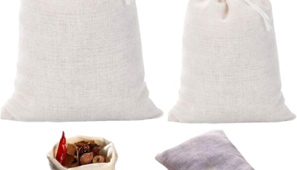 [Natural Unbleached] 50-Pack Cotton Muslin Drawstring Bags,Reusable Tea Bags/Spice Bags/Filter Bags for Loose Leaf Tea, Cooking, Crafts - 2 Sizes (3"x4" & 4"x6") Eco-Friendly