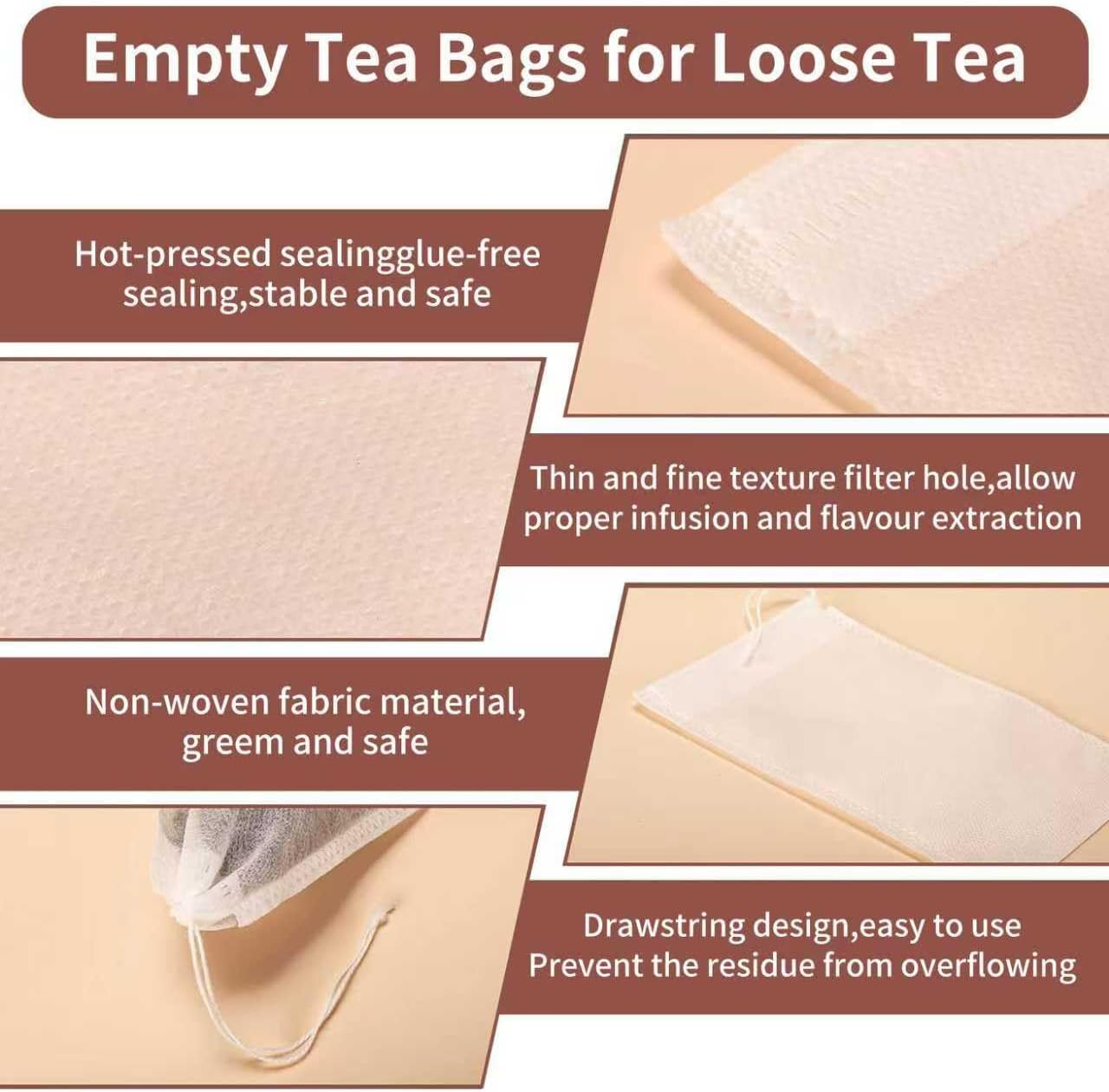 Disposable Tea Bags for Loose Leaf Tea Muslin Drawstring Tea Bags, 3x4 Inch Reusable Cloth Bags for Cooking, Tea Leaves, Spices, Soup Base Filtering - Image 5