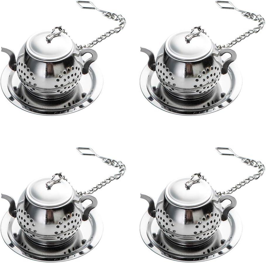 MEICHU Loose Leaf Tea Infuser Ball Set of 4 Stainless Steel Tea Strainer with Chain and Drip Trays, Tea Filter for Mug and Cup (Gold) - Image 8