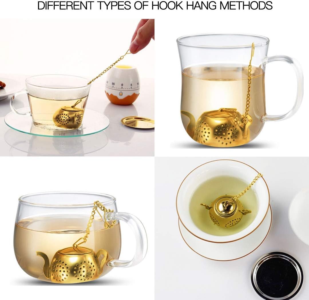 MEICHU Loose Leaf Tea Infuser Ball Set of 4 Stainless Steel Tea Strainer with Chain and Drip Trays, Tea Filter for Mug and Cup (Gold) - Image 7