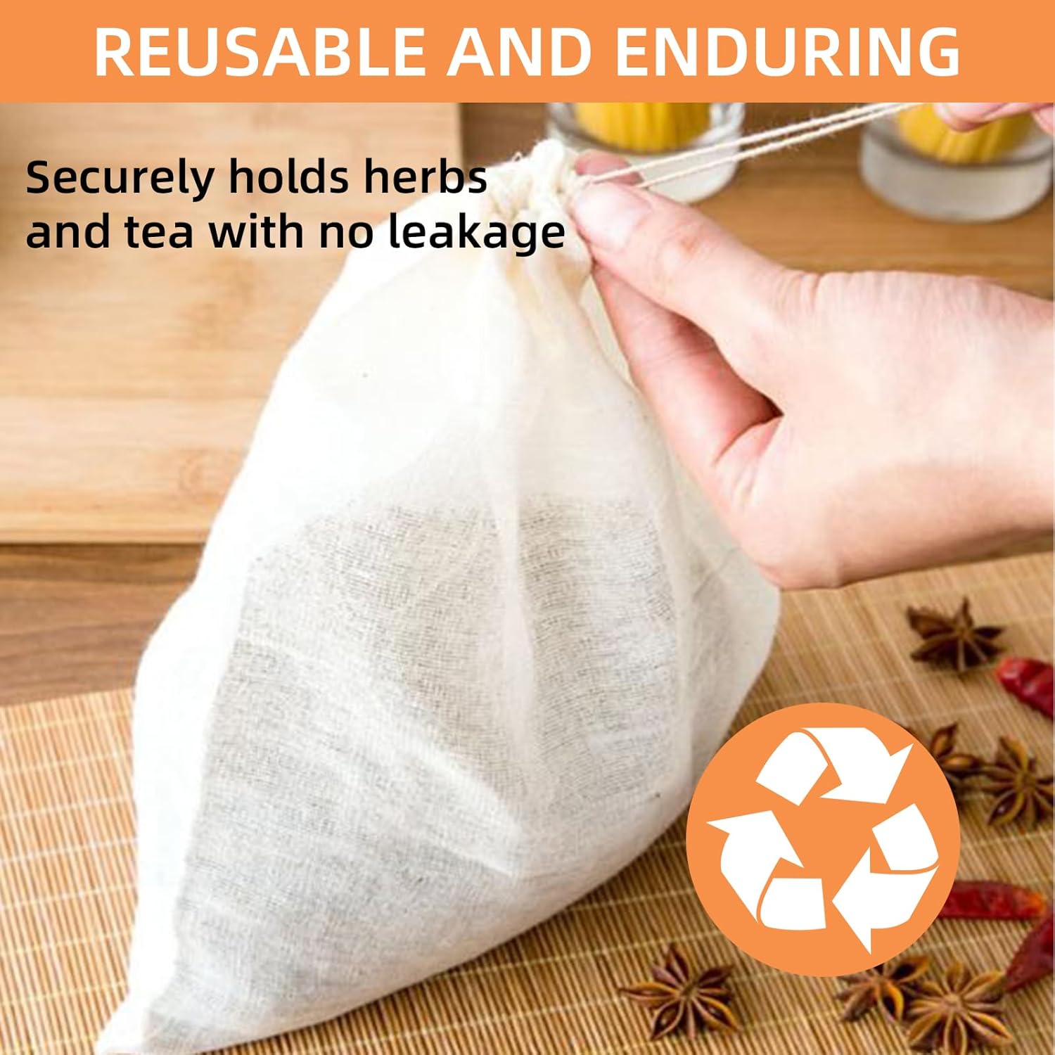 TamBee Cold Brew Bags Muslin Mesh Tea Sachets Empty Tea Bags for Loose Leaf Tea Reusable Tea Bags Coffee Filter Bags 4 x 6 Inch 25Pcs - Image 7