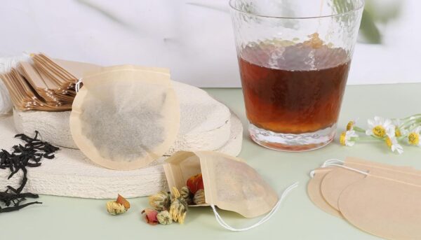 Alternative view of 200 Pcs Tea Bags Empty for Loose Leaf Tea Disposable Round Natural Tea Filter Bags Unbleached Paper Infuser Sachets with Drawstring for Coffee Bath Spice Brewing Soup Brew Bags