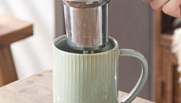 Alternative view of Yundu 15.5oz/470ml Flambe Green Ceramics Teacups with Infuser and Lid, Loose Leaf Tea Cup