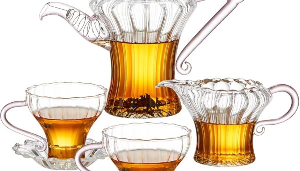 Glass Teapot Tea Pot With Infuser, Glass Kettle, Tea Glass Pot, Glass Tea Cup With Infuser And Lid For Loose Leaf Tea Steeper, Tea Pots For Tea Party, 2 Glass Cups With Saucers, 1 Male Cup Tea Gift.
