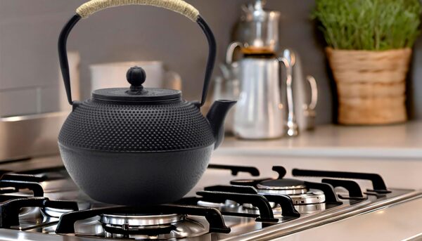 Alternative view of YJX Cast Iron Tea Pot Set, Japanese Tetsubin, 40.6oz Tea Kettle for Stovetop, Black Teapot with Stainless Steel Infuser for Loose Leaf Tea, 1200ml Small Asian Tea Set with Teacups
