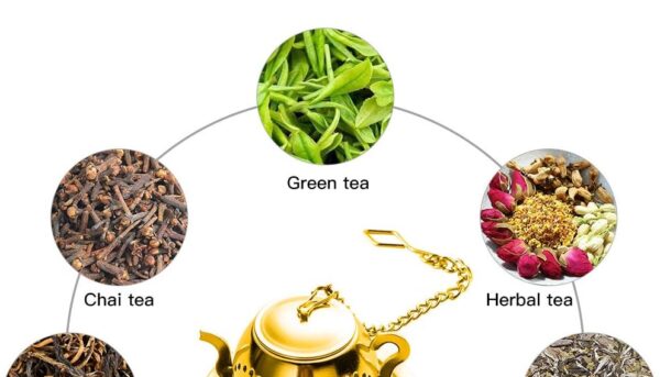 Alternative view of MEICHU Loose Leaf Tea Infuser Ball Set of 4 Stainless Steel Tea Strainer with Chain and Drip Trays, Tea Filter for Mug and Cup (Gold)