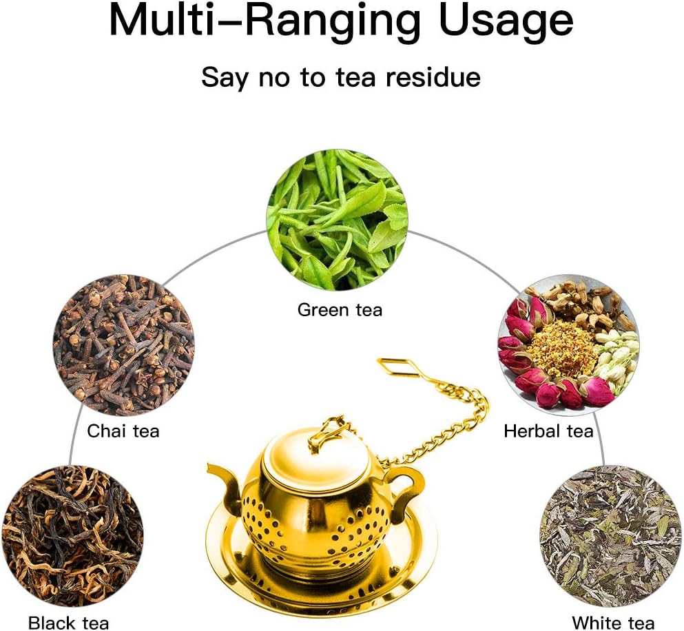 MEICHU Loose Leaf Tea Infuser Ball Set of 4 Stainless Steel Tea Strainer with Chain and Drip Trays, Tea Filter for Mug and Cup (Gold) - Image 2