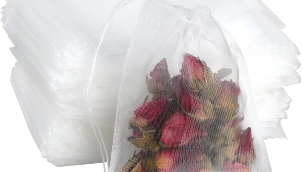 100 Pcs Loose Tea Bags Tea Filter Bags Disposable Mesh Small Drawstring Empty Tea Bags for Coffee, Spice Sachet, Bath Cooking 2.36 x 2.75 Inch