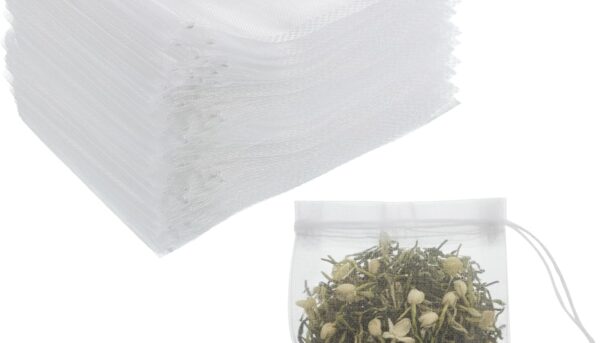 100PCS Tea Filter Bags with Drawstring, 3.14 X 2.4 Inch Disposable Empty Tea Bags, Coffee Bag, Disposable Teas Bag for Loose Leaf Teas, Coffee