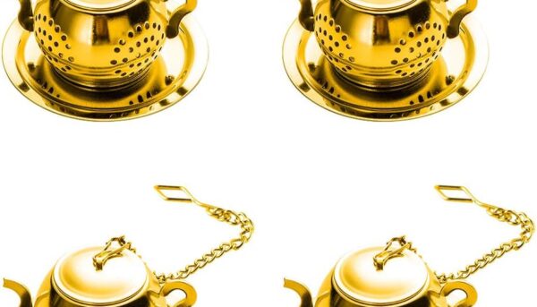 MEICHU Loose Leaf Tea Infuser Ball Set of 4 Stainless Steel Tea Strainer with Chain and Drip Trays, Tea Filter for Mug and Cup (Gold)