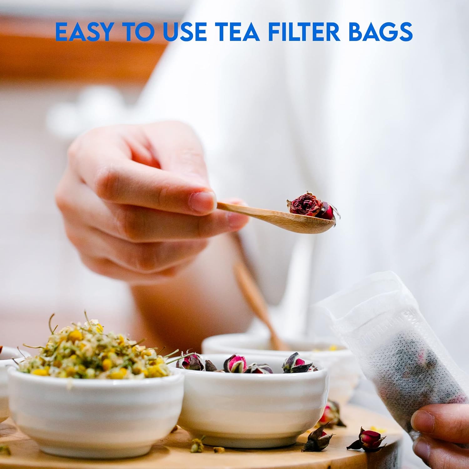 200 Empty Tea Bags 2.5” x 2.75” White Compostable, These Heat Sealable Tea Infuser for Loose Tea Herbs are Disposable Tea Strainer Bags made of Wood (pulp) Fibers - Image 3