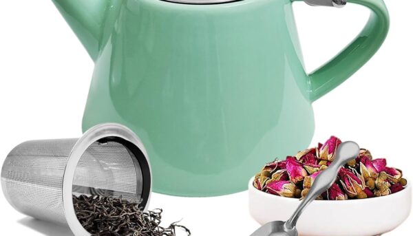 Teaknowbest loose tea pot, Ceramic teapot with infuser, 19oz Tea pot for loose leaf tea, Suitable for 2-3 people to brew tea or coffee (azure)