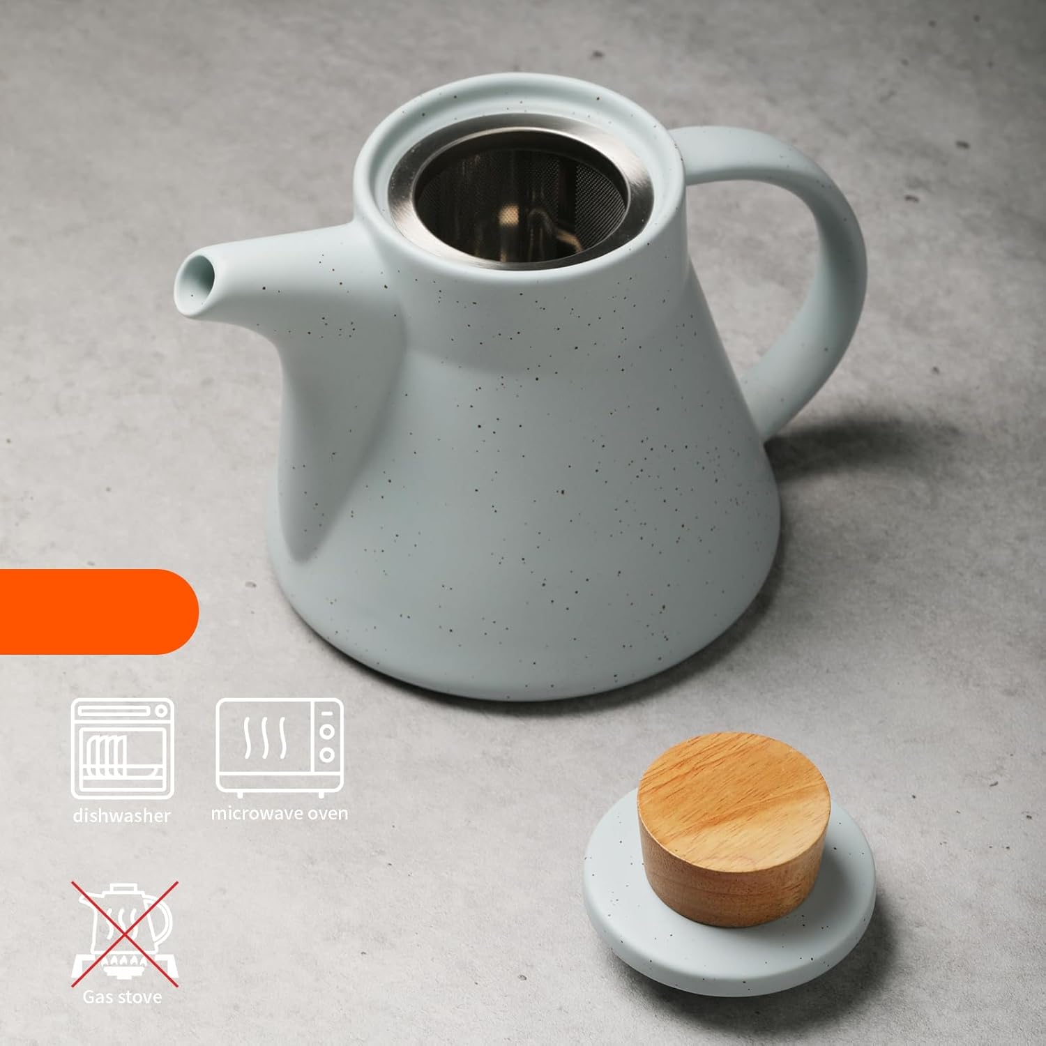 TETWIN Ceramic Teapot with Infuser, 25oz Blue Tea Pot with 8 Loose Leaf Tea Samplers Gift Set u2013 Small Teapot for Full Leave Tea, Elegant Nordic Design, Dishwasher Safe - Image 7