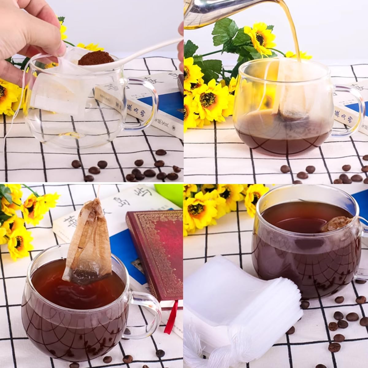 RONYOUNG 300PCS 4" x 4.7" Disposable Tea Filter Bags Tea infusers Empty Muslin Drawstring Seal Filter Tea Bags Drawstring Herb Loose Tea bag for Brew Tea Cold Brew Coffee - Image 5