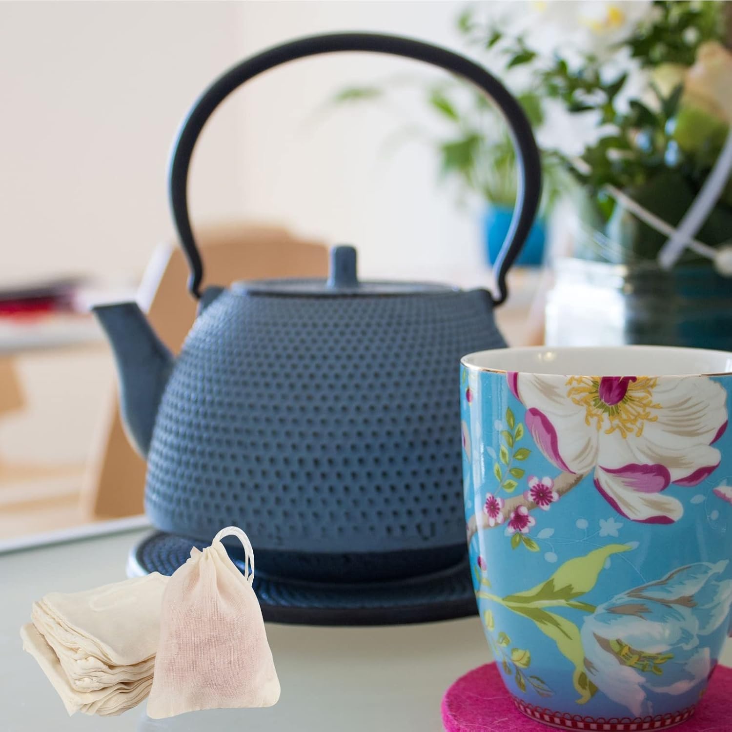 TamBee Cold Brew Bags Muslin Mesh Tea Sachets Empty Tea Bags for Loose Leaf Tea Reusable Tea Bags Coffee Filter Bags 4 x 6 Inch 25Pcs - Image 8