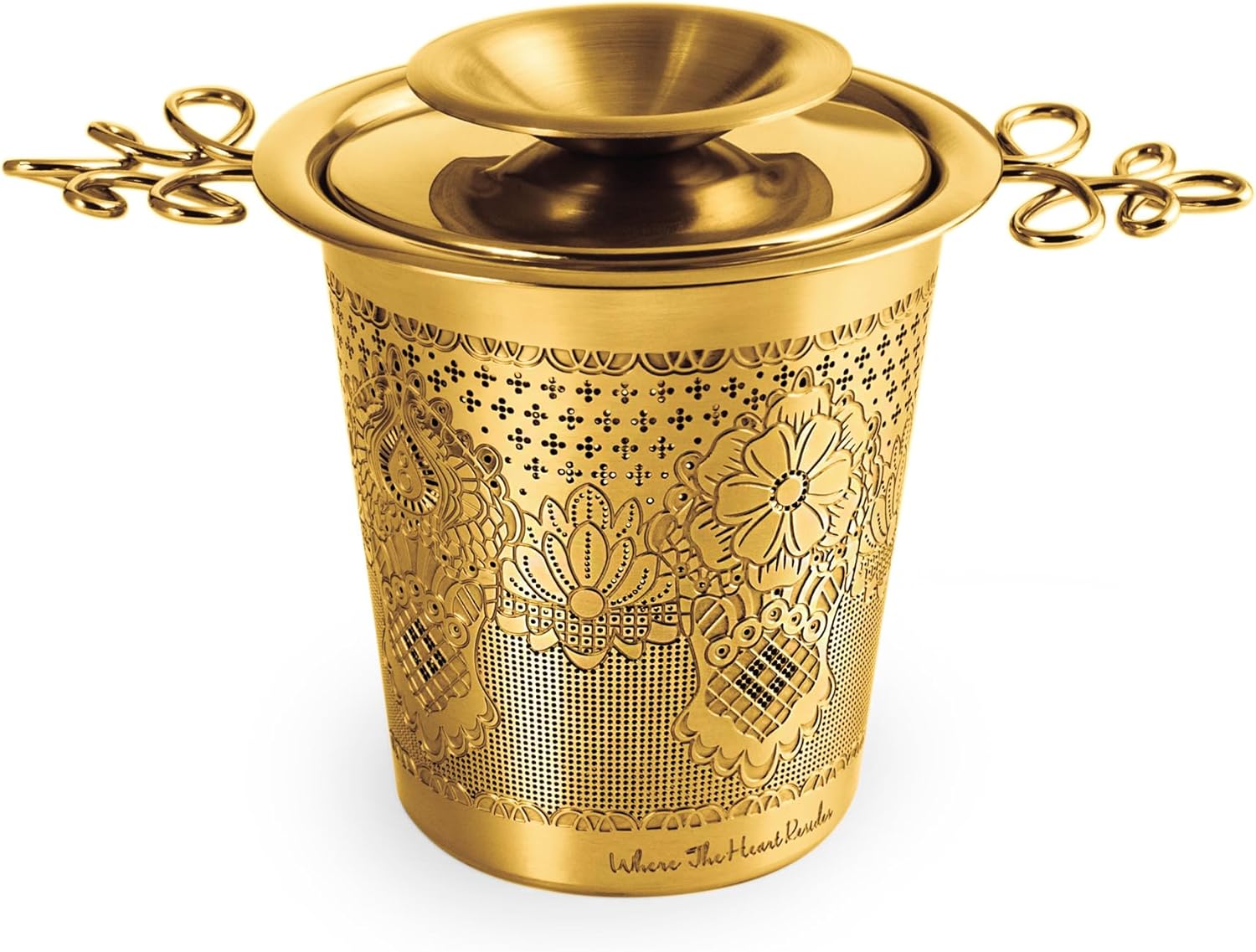 Luxury Tea Strainer Basket Gift Set - Gold Plated Infuser with Engraved Floral Motifs, Crystal Accent Chain for Loose Leaf Tea, Fine Mesh Filter & Ergonomic Handle - Image 12