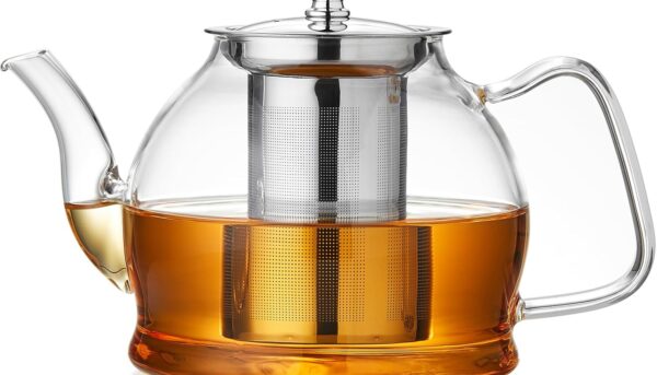 1200ml Glass Teapot with Removable Infuser, Stovetop Safe Tea Kettle, Blooming and Loose Leaf Tea Maker Set