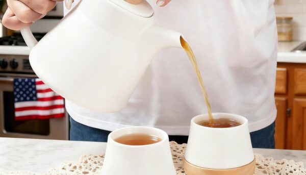 Alternative view of TETWIN Ceramic Teapot with Infuser, 25oz White Tea Pot with 8 Loose Leaf Tea Sampler Gift Set u2013 Porcelain Teapot for Loose Tea, Elegant Nordic Design, Dishwasher Safe