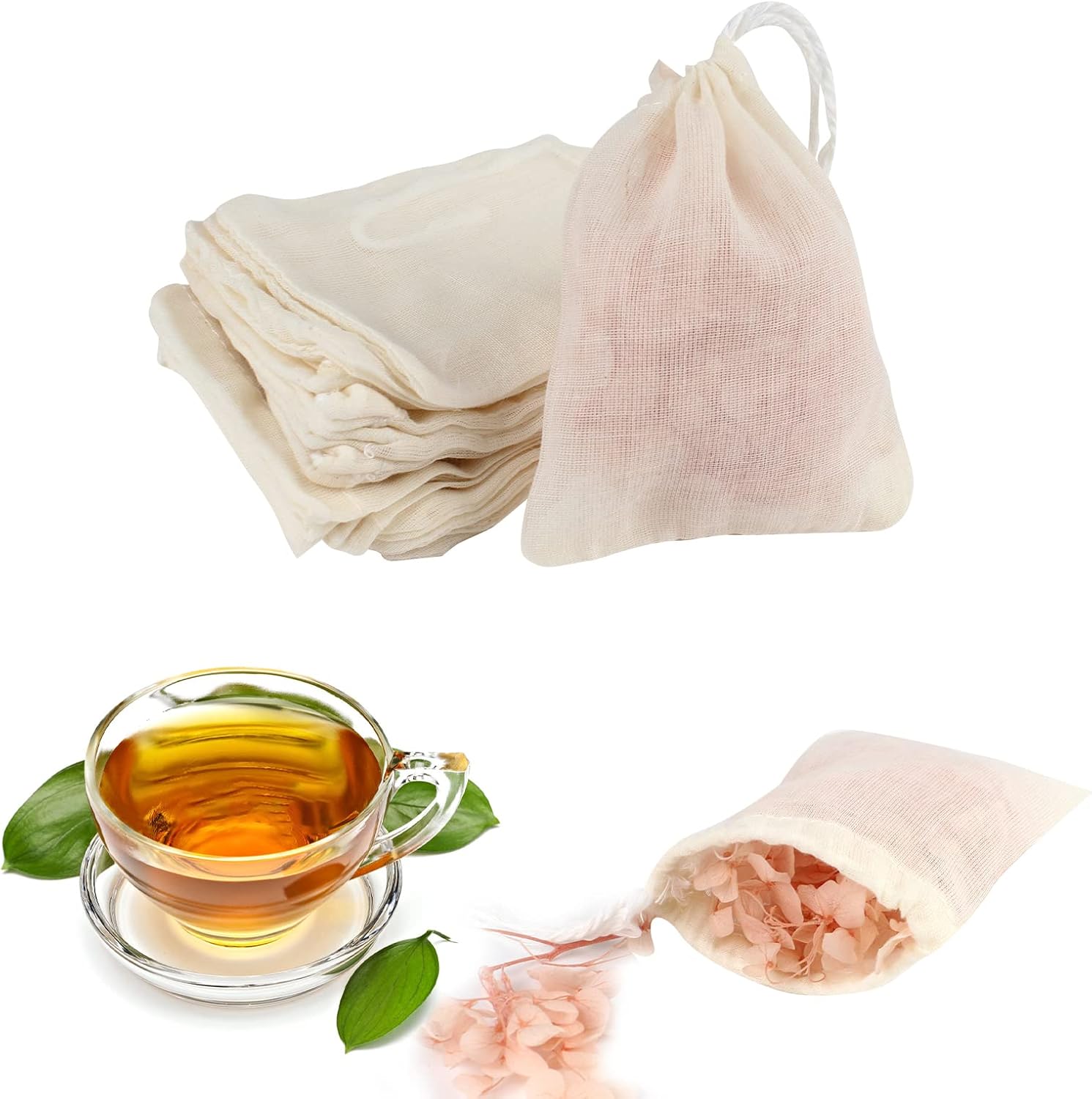 TamBee Cold Brew Bags Muslin Mesh Tea Sachets Empty Tea Bags for Loose Leaf Tea Reusable Tea Bags Coffee Filter Bags 4 x 6 Inch 25Pcs - Image 9