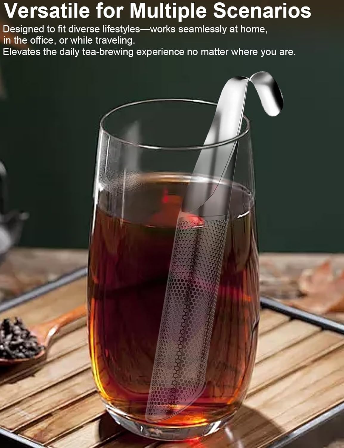 7 Pcs Reusable Stainless Steel Tea Infuser Set for Loose Tea(Complete Set) - 2 Pack Fine Mesh Tea Infuser with Tea Tray(Hook),Serving Tongs, Tea Spoon,Steel Wire Dishcloth,Cleaning Brush - Image 6