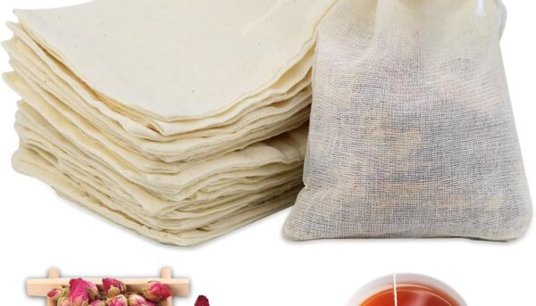 30 PCS Reusable Cotton Tea Bags with Drawstring – Natural Loose Leaf Tea Filter Bags, Empty Herb & Seasoning Bags for Tea, Coffee, Spices, Soup, and DIY Scented Sachets