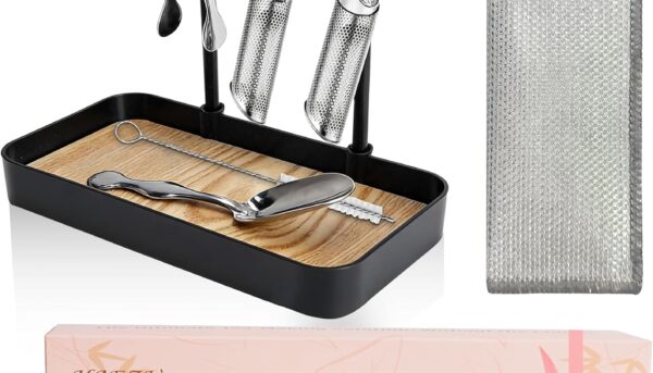 7 Pcs Reusable Stainless Steel Tea Infuser Set for Loose Tea(Complete Set) - 2 Pack Fine Mesh Tea Infuser with Tea Tray(Hook),Serving Tongs, Tea Spoon,Steel Wire Dishcloth,Cleaning Brush