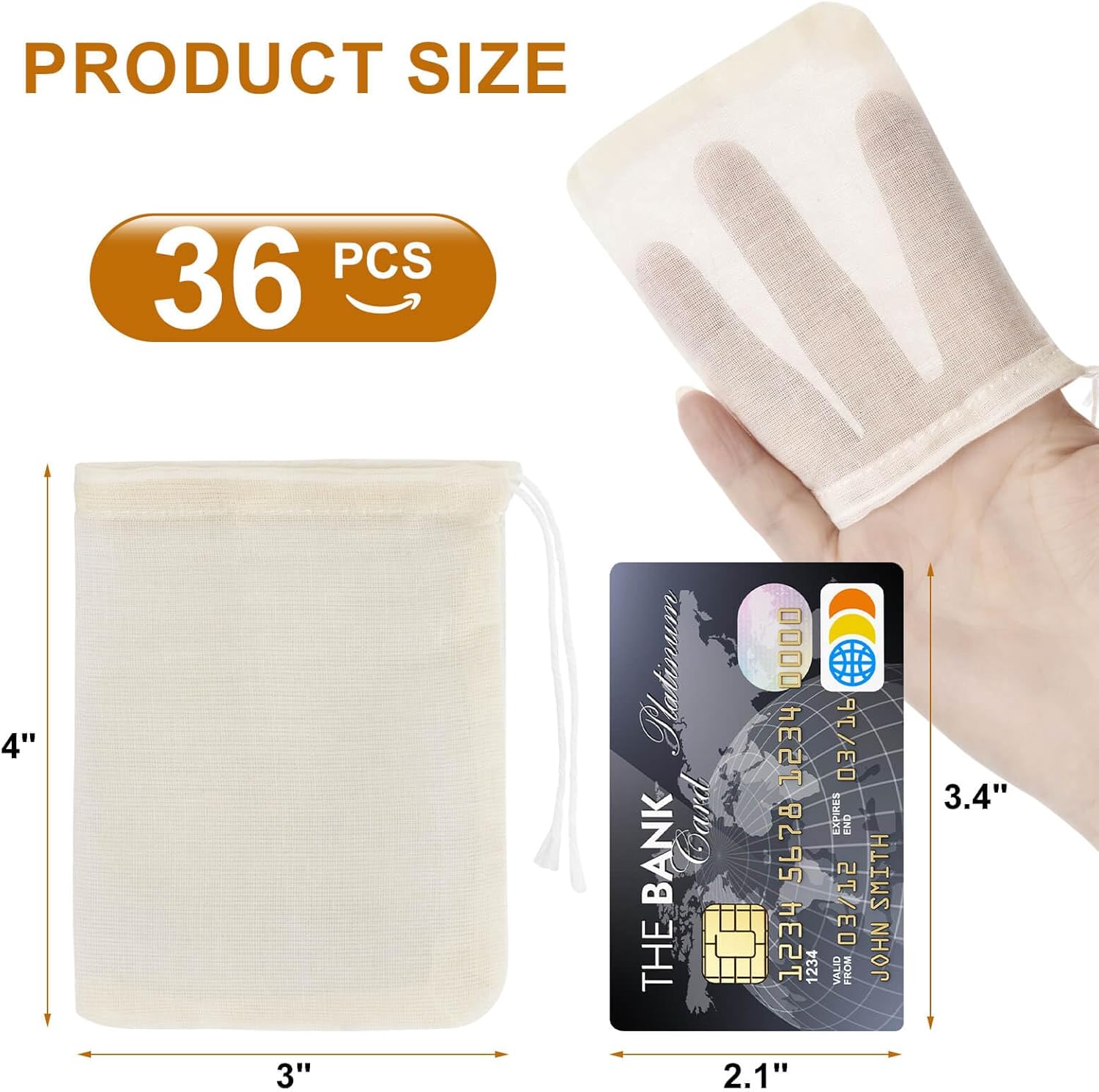 36PCS Drawstring Muslin Bags, 3x4In Reusable Empty Tea Bag for Loose Tea, Natural Cotton Unbleached Cheese Cloth Bag, Spice Bags for Filtering Cooking Soups/Herbs/Herbal Tea/Cold-Brewed Coffee - Image 3