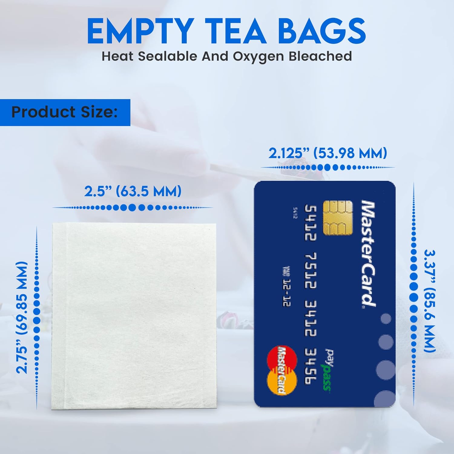 200 Empty Tea Bags 2.5” x 2.75” White Compostable, These Heat Sealable Tea Infuser for Loose Tea Herbs are Disposable Tea Strainer Bags made of Wood (pulp) Fibers - Image 2