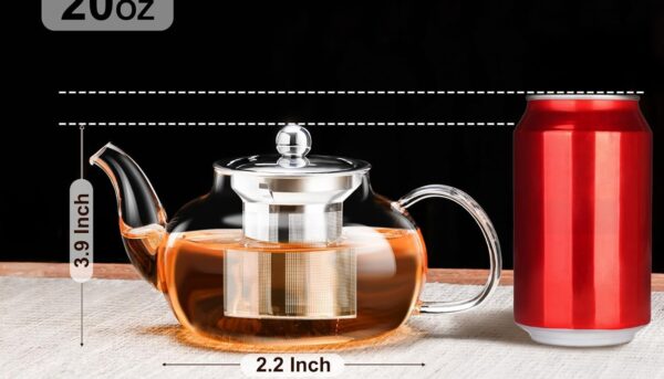 Alternative view of PARACITY Glass Teapot Stovetop 20 OZ/600ml, Tea pot with Removable 18/8 Stainless Steel Infuser, Borosilicate Clear Tea Kettle, Teapot Blooming and Loose Leaf Tea Maker Tea Brewer for Camping, Travel