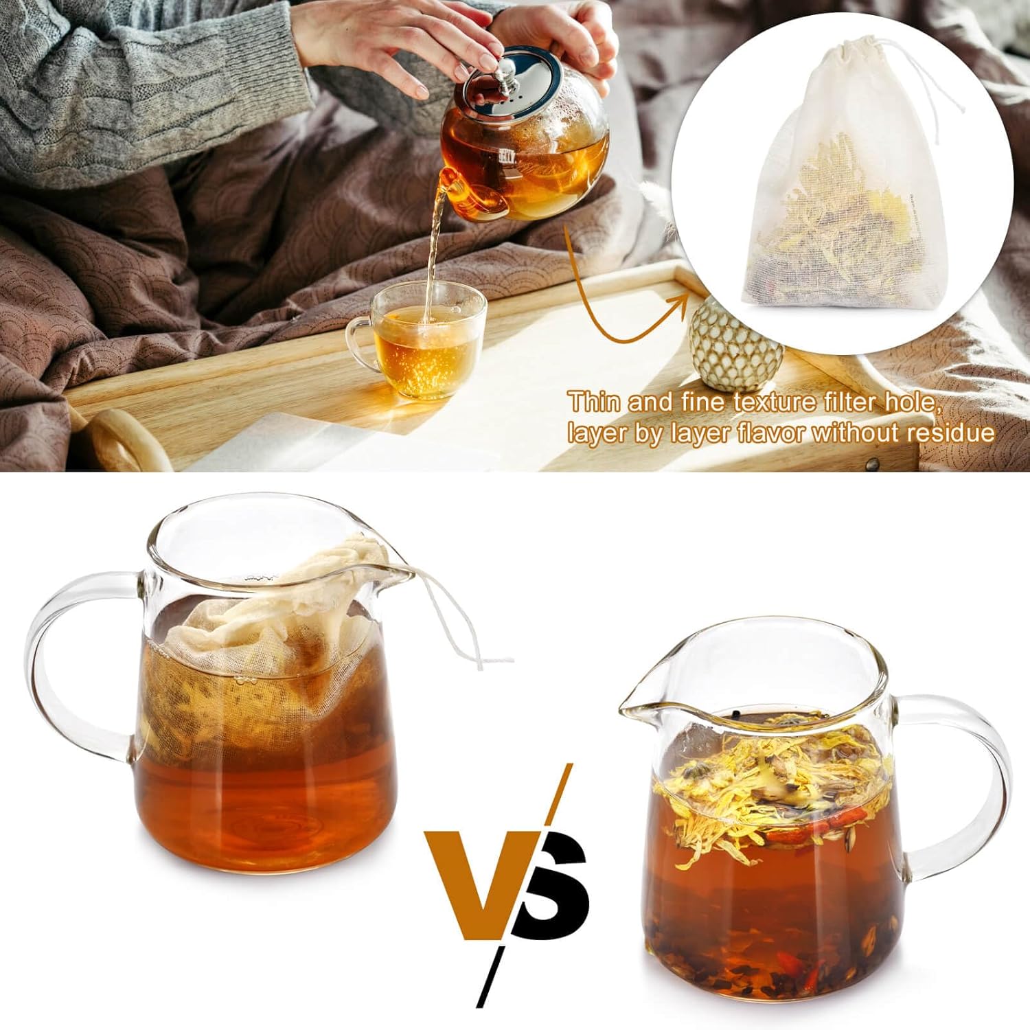 36PCS Drawstring Muslin Bags, 3x4In Reusable Empty Tea Bag for Loose Tea, Natural Cotton Unbleached Cheese Cloth Bag, Spice Bags for Filtering Cooking Soups/Herbs/Herbal Tea/Cold-Brewed Coffee - Image 6