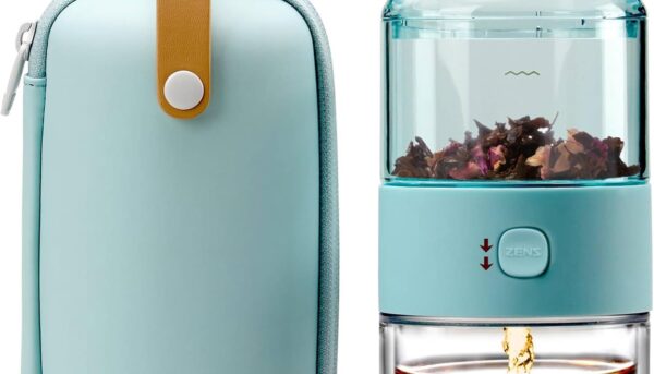 ZENS Modern Small Tea Infuser Teapot, Tritan One Touch Maker for Loose Leaf Diffusers With Insulated Cup and Travel Kits, Cool Gongfu Pot for Lover Gifts