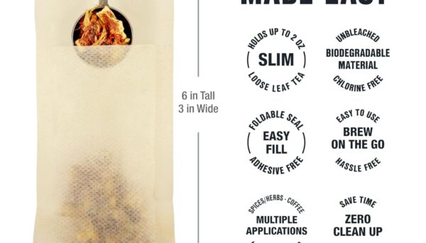 Alternative view of Tiesta Tea Loose Leaf Filters for Brewing, Disposable Infuser for Hot & Iced Drinks, Easy-Fill Steeper, Unbleached Paper, Single-Cup Infuser for Loose Leaves, 100 Empty Bags (6 pack)