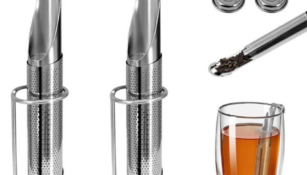 2 Sets Upgraded Tea Infuser for Loose Leaf Tea with Base - Durable Loose Leaf Tea Steeper, Portable Stainless Steel Tea Strainer for Home, Office & Travel