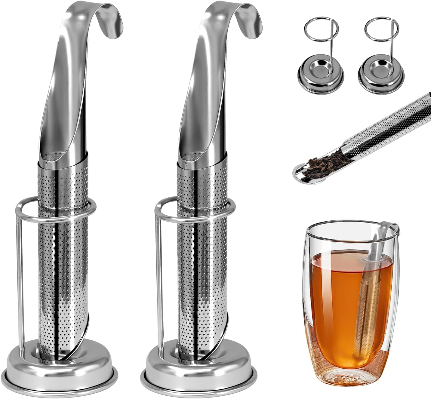 2 Sets Upgraded Tea Infuser for Loose Leaf Tea with Base - Durable Loose Leaf Tea Steeper, Portable Stainless Steel Tea Strainer for Home, Office & Travel